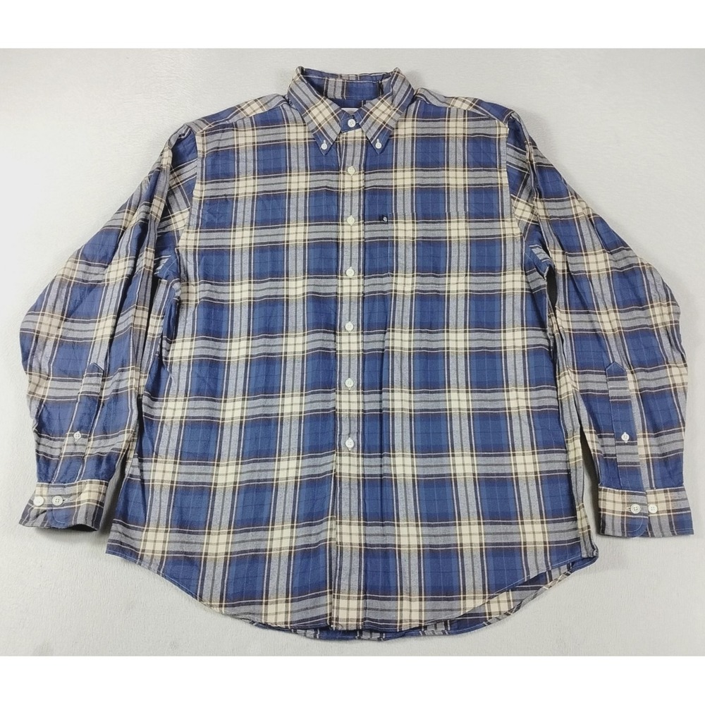Brooks Brothers 346 Shirt Mens Large Blue Plaid Long Sleeve Button Down Casual
